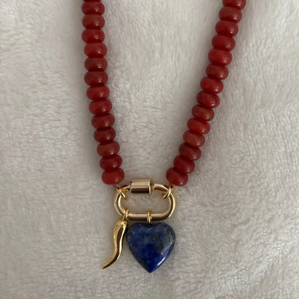 NWT Madewell Semiprecious Beaded Carabiner Necklace 16 1/4” Red - Picture 5 of 9